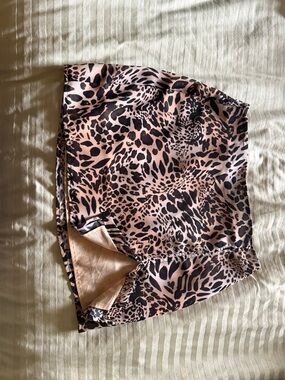 Leopard Print Mini Skirt - Dark Brown & Blush